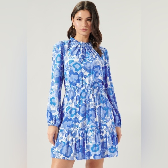 Sugarlips Blue and White Ruffled Tiered Long Sleeve Dress size Small - Picture 1 of 12